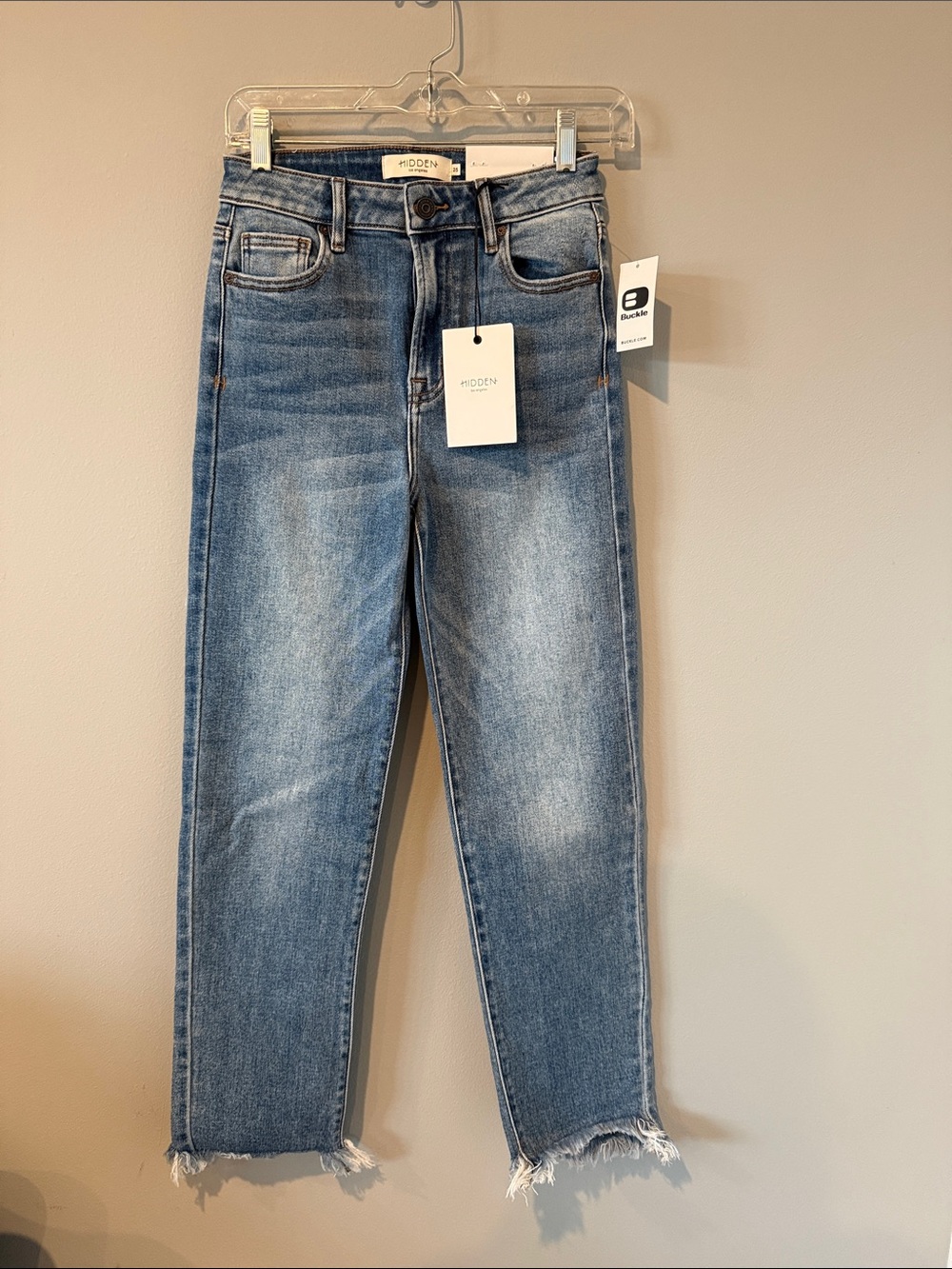 New-Hidden Jeans Light Wash Straight Leg Raw Hem Jeans ankle